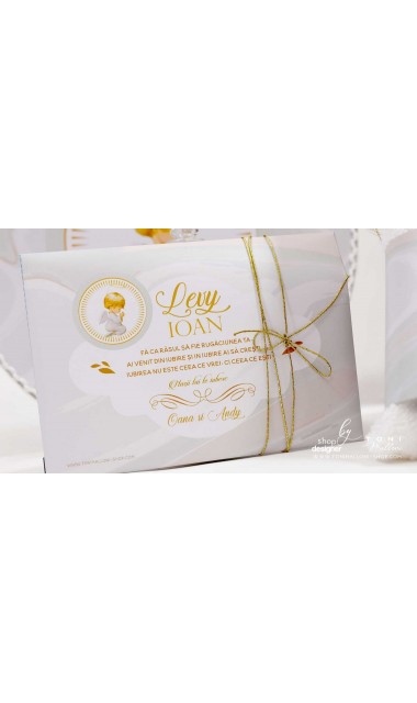 Trusou de botez cu ingeri si broderie personalizata aurie si pattern marble crem mint 28